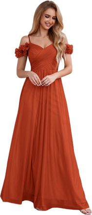 Ever-pretty Womens V-Neck Off-Shoulder Spaghetti Straps Floor Length Bridesmaid Dress Burnt Orange 12