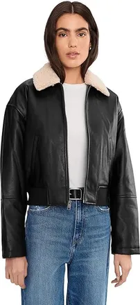 Levi's Faux Leather Bomber With Sherpa Collar Womens Jacket Black : MD, Leather/Polyurethane