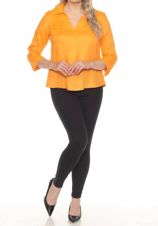 Joseph Ribkoff Collared V-Neck 3/4 Sleeve Linen Top In Apricot