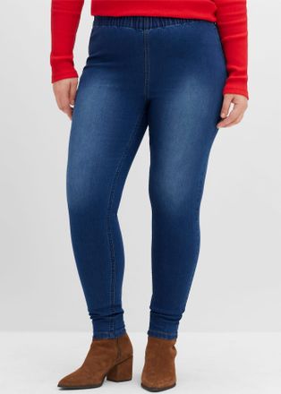 Sheego Jeansleggings SHEEGO, Damen, Gr. 40, Normalgr&ouml;ssen, blau (blau denim, dunkelblau denim), 81% Baumwolle, 17% Polyester, 2% Elasthan, unifarben, lang, J