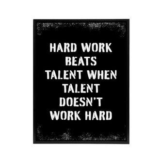 Artery8 Inspirational Quote Hard Work Beats Talent Framed Canvas Wall Art Print in Black | Size: W24 x H32