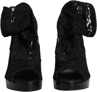 Dolce & Gabbana Black Stretch Taormina Lace Boots Womens Shoes
