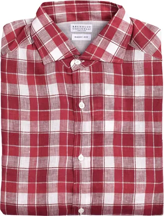 Brunello Cucinelli Multicolor Linen Pattern Mens Shirt