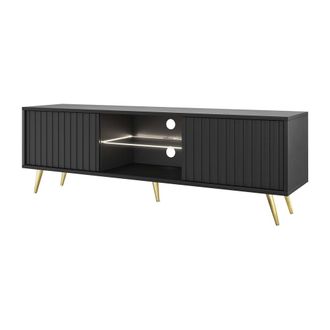 Selsey Selsey Bello - Mueble Tv 135 Cm Con Frentes De Listones, Negro Con Patas Doradas
