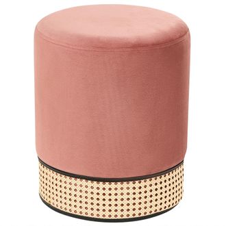 Beliani Beliani - Puf Tapizado De Terciopelo Glamour Rat&aacute;n Tejido Anillo S&oacute;lido Patr&oacute;n Rosa Yankton