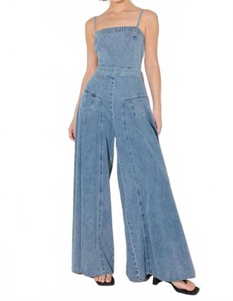 Flying Tomato Straight Neckline Straps Jumpsuit In Light Denim