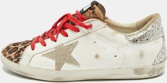Golden Goose White/brown Calf Hair Leather Super Star Sneakers