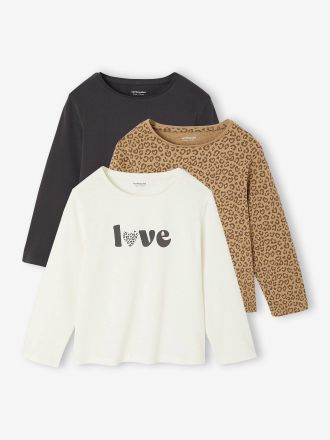 Vertbaudet 3er-Pack M&auml;dchen Shirts mit Print BASICS Oeko-Tex anthrazit