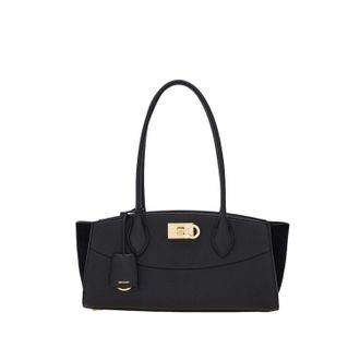 Ferragamo Embossed Leather East West Shoulder Bag With Suede Accents