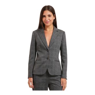 Yes-Zee Geruite Single-breasted Blazer - Dames - Blazers - Grijs - S - Leer - Jassen