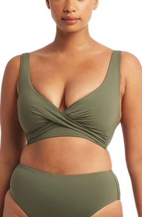 Sea Level Australia Cross Front Multifit Bikini Top in Khaki at Nordstrom, Size 8