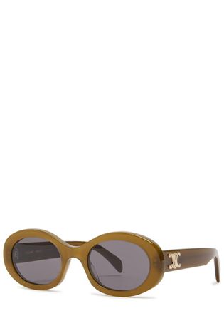 Celine Triomphe Oval-frame Sunglasses - Green - One Size