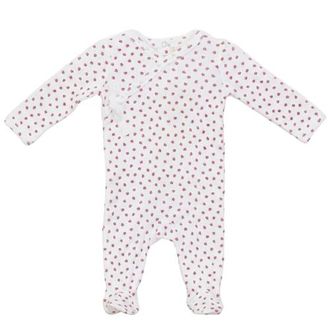 Fragile Girl Pointelle Flower Print Wrap Romper in White/red at Nordstrom, Size 3M