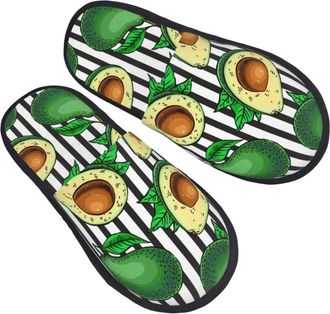 Generic Plush Slippers Avocado Black And White Stripes Portable Slipper Non-Slip House Shoes For Room Spa Bedroom L