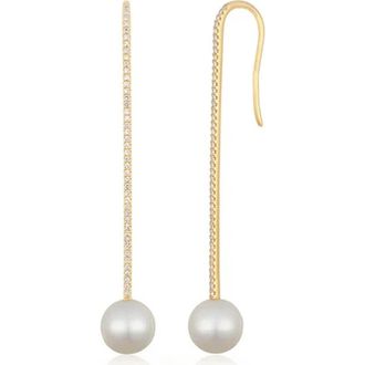 EF Collection 14k Gold Diamond & Pearl Drop Earrings in 14K Yellow Gold at Nordstrom