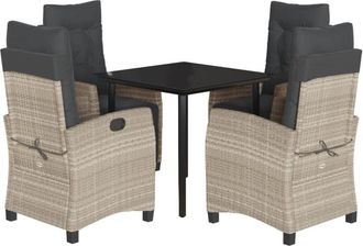 vidaXL Set Comedor De Jard&iacute;n 5 Pzas Cojines Rat&aacute;n Sint&eacute;tico Gris Claro Vidaxl
