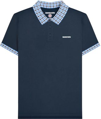 Lambretta Heren Gingham Kraag Groot & Lang Poloshirt (Zwart)