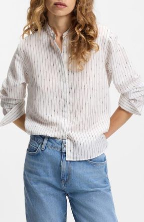 BOSS Bertyna Monday Stripe Crop Button-Up Shirt in White at Nordstrom, Size 12