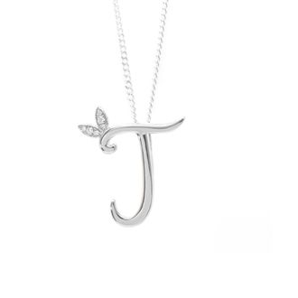 Say It With Winged Diamond Initial Necklace - Sterling Silver - J/18 | Size: 18 inches