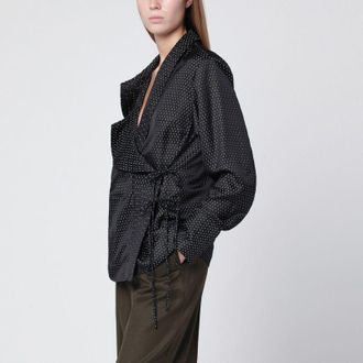 Dries Van Noten Zwarte Wrap Shirt Met Jacquard Textuur