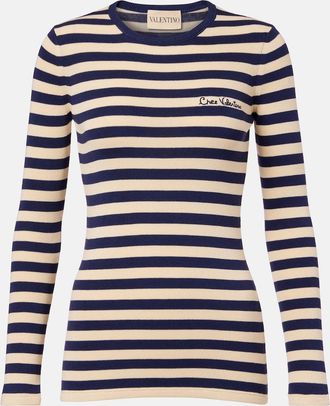 Valentino Pullover in cotone a coste a righe