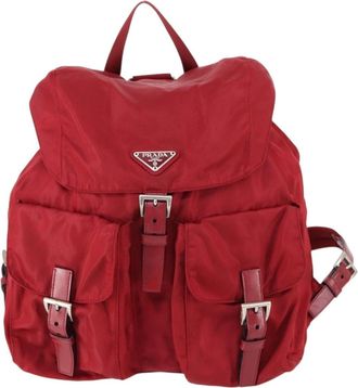Prada Double Front Pocket Backpack Tessuto Red Nylon Backpack Bag (Pre-Owned)