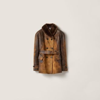 Miu Miu Double-breasted waxed suede caban jacket