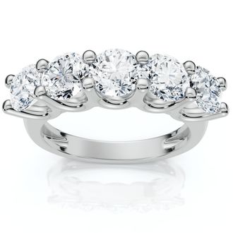 Pompeii3 1 1/2 Ct EX3 Lab Grown Diamond Five Stone Wedding Ring 14k White Gold EX3 Lab Grown