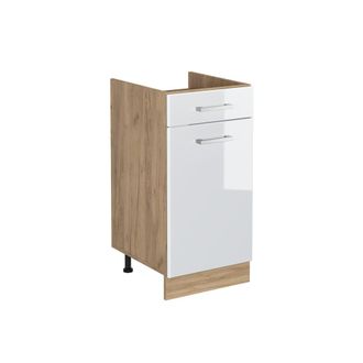 Vicco Mueble Bajo De Cocina R-line, Blanco Alto Brillo/roble Dorado, 40 Cm Sin Encimera, Vicco