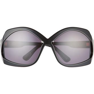 Tom Ford Cheyenne 68mm Oversize Butterfly Sunglasses in Shiny Black /Smoke at Nordstrom Rack