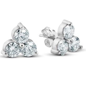 Pompeii3 1 Ct 3 Stone Diamond Earrings 14K White Or Yellow Gold