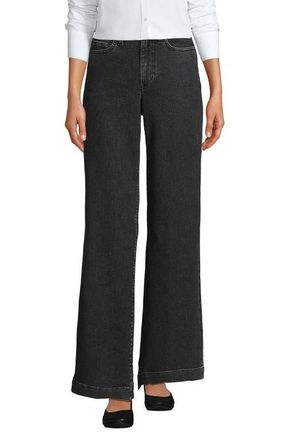 Lands End High Rise Wide Leg Denim Jeans in Black Stone Wash at Nordstrom, Size 18