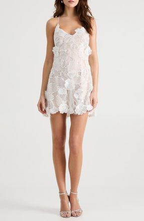 Helsi Renee Beaded Floral Appliqu&eacute; Sleeveless Minidress in White at Nordstrom, Size X-Large