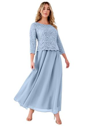 Roaman's Plus Size Sequin Lace Three Quarter Sleeve A-Line Gown in Pale Blue at Nordstrom, Size 14