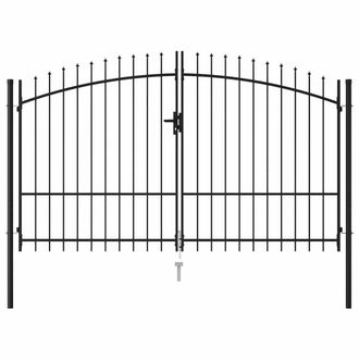Berkfield Home Fence Gate Double Door with Spike Top Steel 3x1.75 m Black
