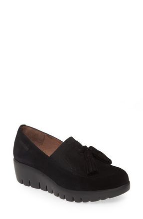 Wonders Talla Loafer Wedge in Black Water-Resistant Suede at Nordstrom, Size 9Us