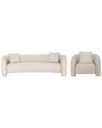 Manhattan Comfort 2Pc Modern Sylvia Tweed 103.5In Sofa & Accent Chair With Accent Pillows