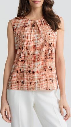 Kasper Print Keyhole Sleeveless Top in Mandarin Multi at Nordstrom, Size X-Large