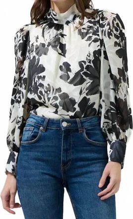 Sugarlips Nerine Floral Hillary Tana Long Sleeve Blouse In White/ Black