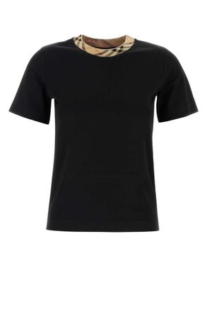 Burberry Black Check Trim Cotton T-shirt