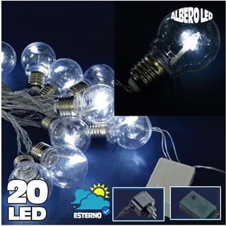Trade Shop Trade Shop - Catena Luminosa 20 Bulbi Forma Lampadina Trasparente A Led Bianco Freddo Albero