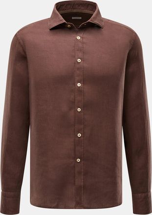 Braun Hamburg Men - Linen shirt shark collar brown