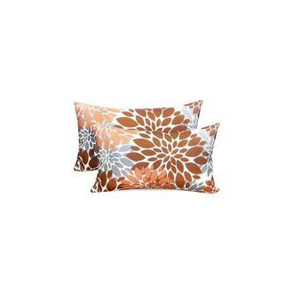 OEM Juego De Dos Fundas De Almohada De Lino Marr&oacute;n, 30 X 50 Cm, Dise&ntilde;o Floral Estilo Casa De Campo Se Adapta A Rellenos De Almohada De Tama&ntilde;o Est&aacute;ndar