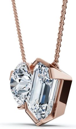 Pompeii3 2Ct Toi Et Moi Round & Emerald Diamond Pendant 14k Gold 18 Necklace Lab Grown