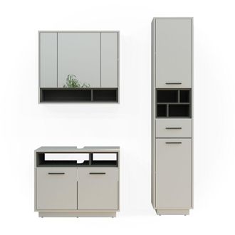 Vicco Set di mobili da bagno Beatrice, Grigio, 3 parti, con colonna