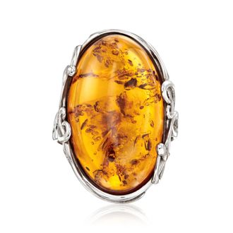 Ross-Simons Orange Amber Ring in Sterling Silver