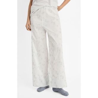 Mango Floral Embroidered Pajama Pants in White at Nordstrom, Size Medium