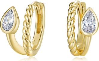 Lafonn Tessa Bypass Pear-Cut Simulated Diamond Huggie Hoop Earrings in Gold at Nordstrom