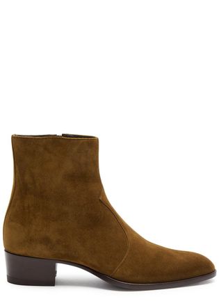 Saint Laurent Wyatt 40 Suede Ankle Boots - Brown - 44 (IT44 / UK10)