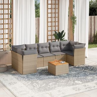 vidaXL Set De Sof&aacute;s De Jard&iacute;n Y Cojines 8 Pzas Rat&aacute;n Pe Beige Mezcla Vidaxl